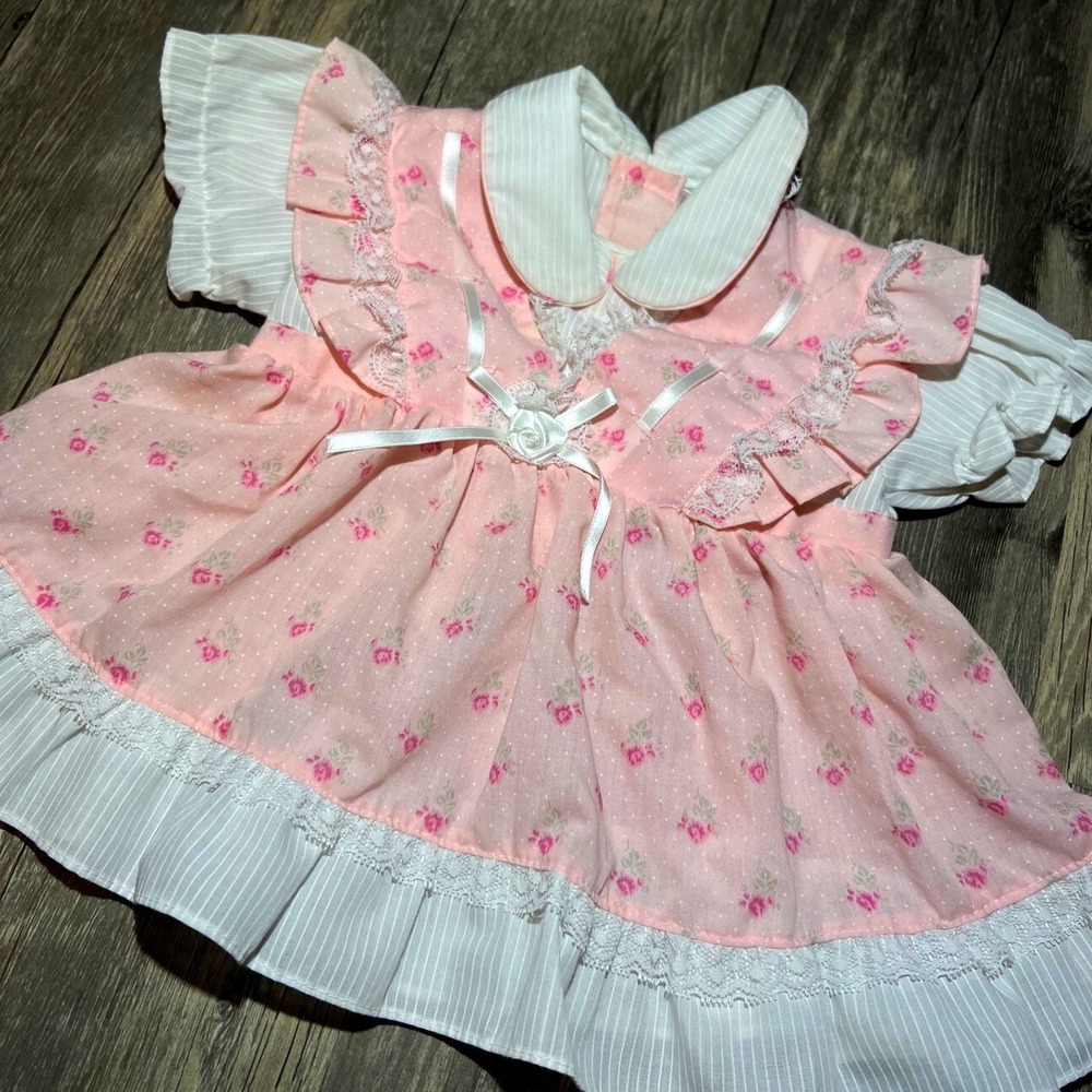 VTG Mayfair 9M Pink Floral‎ Baby Dress Lace Ruffle Collar Cottagecore Heirloom